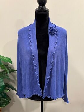 Mon Repos Baby Alpaca Ruffle-Trim Open Front Sweater Cardigan in Periwinkle Blue